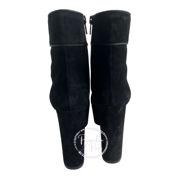 Christian Louboutin black suede platform ankle boot block heel square toe retro - Picture 3 of 16